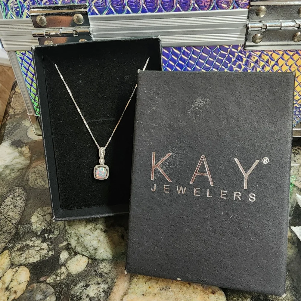 Beautiful Kay Jewelers Opal & Diamond Necklace